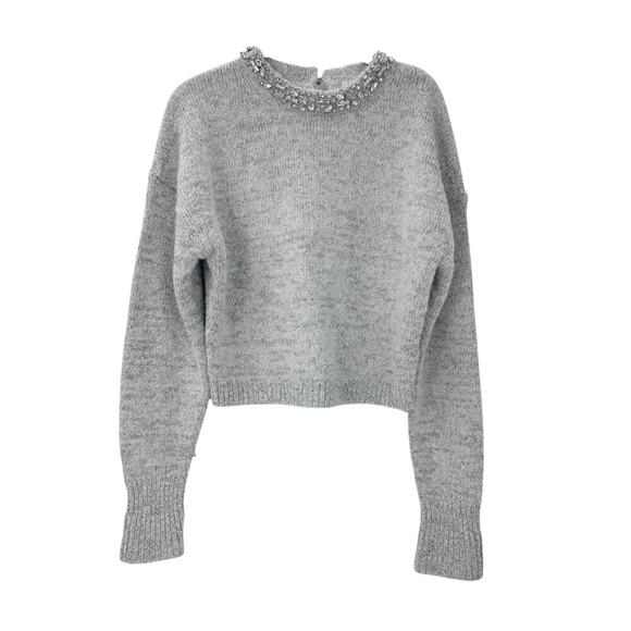 J. Crew Embellished Pullover Sweater Long Sleeve Light Grey Silver Size XS NWT - Picture 7 of 11